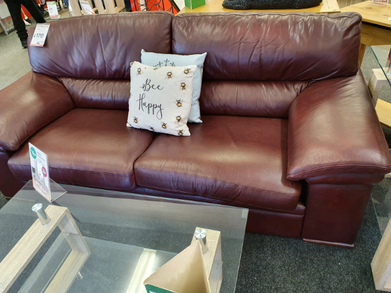 BHF Modern red/brown 3 seater leather sofa. REDUCED! in