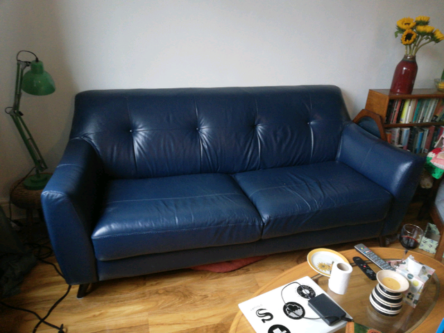 Navy Blue Retro Style Leather Sofa In Stockport Manchester Gumtree