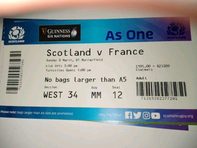 Scotland v France Six Nations ticket | in Colchester, Essex | Gumtree