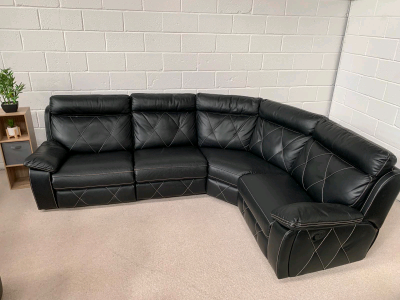 Black faux leather corner group sofa in Cowbridge, Vale of