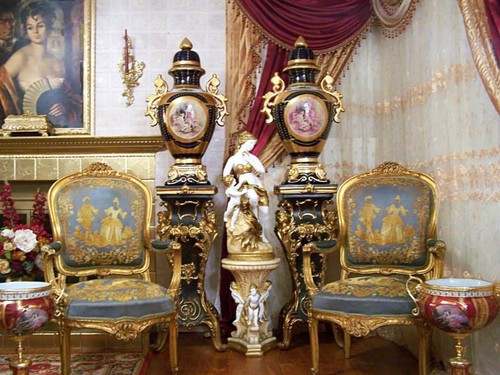 Rare Antique French Victorian Green Gold 5PC Sofa Settee and Chair Set In USA