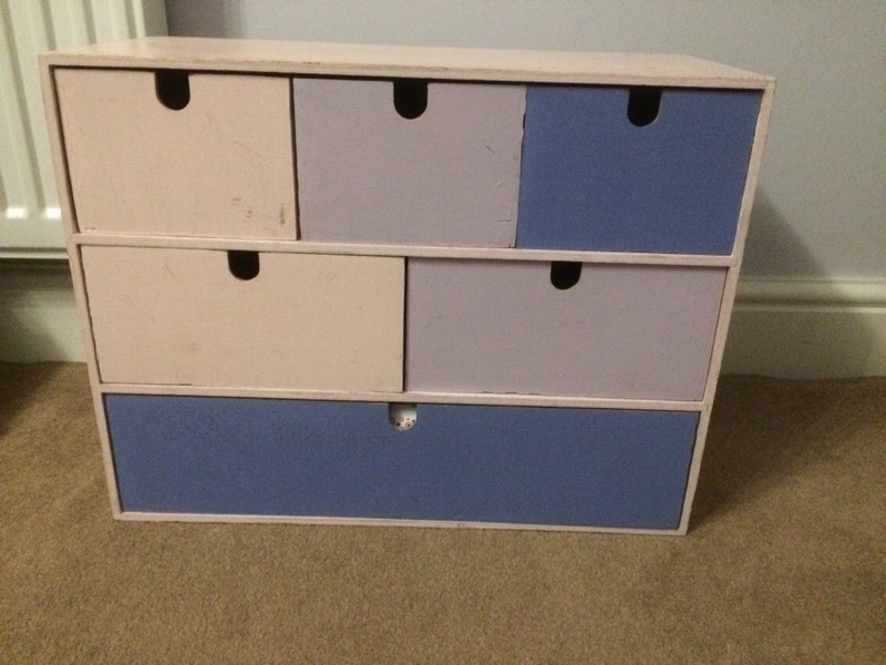 IKEA Moppe wooden storage boxes, painted pink and purple in Redditch