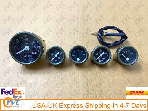 Willys MB Jeep Ford GPW Gauges Kit - Speedometer Temp-Oil Fuel Ampere Green