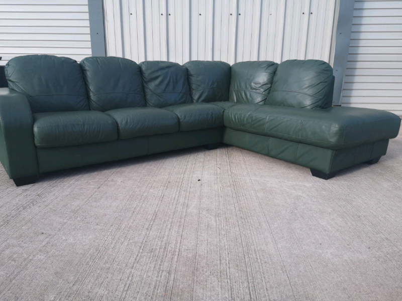 Real green leather designer corner sofa couch suite 🚛 in East End