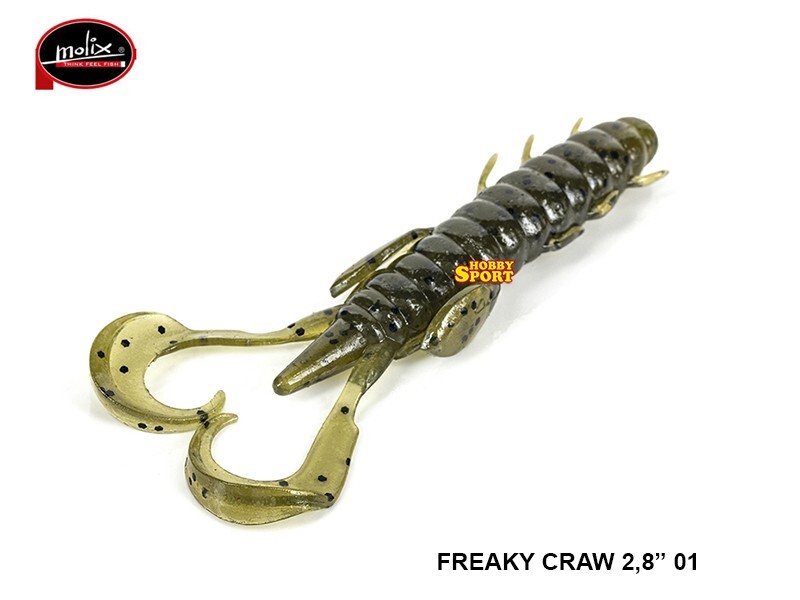 FREAKY CRAW 2,8" MOLIX COLORE 01 GREEN PUMPKIN PESCA BLACK BASS LAGO
