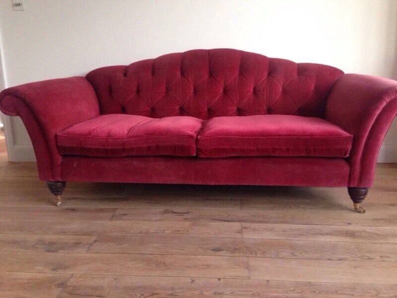 Beautiful burgundy red velvet Laura Ashley chesterfield sofa | in