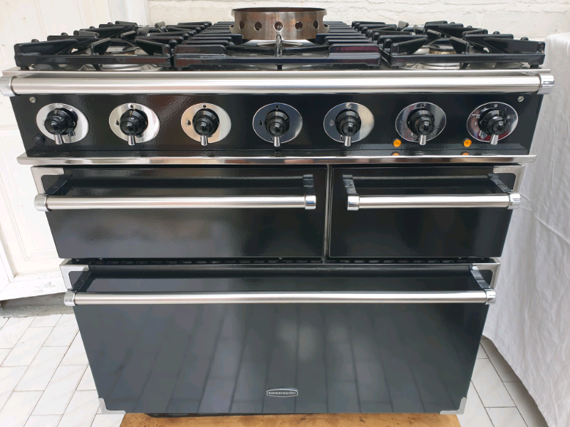 Rangemaster Falcon Dual Fuel Range Cooker in Black and Chrome 90cm in