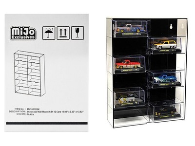 Showcase 12 Car Display Case Wall Mount with Black Back Panel and Extra Space 