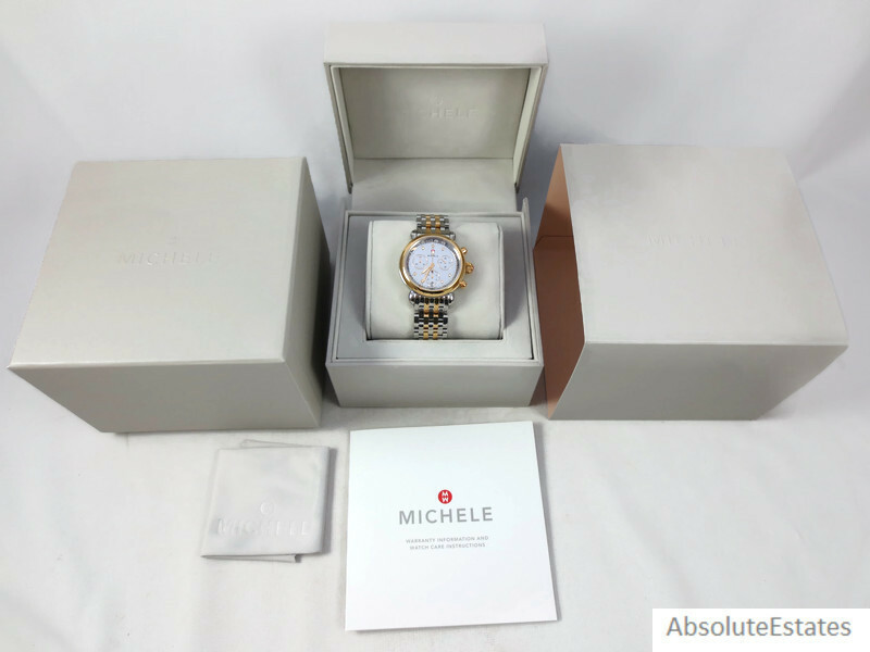 Pre-owned Michele Mirror Two Tone Gold Silver Diamond Csx 36 Watch Mww03c000519