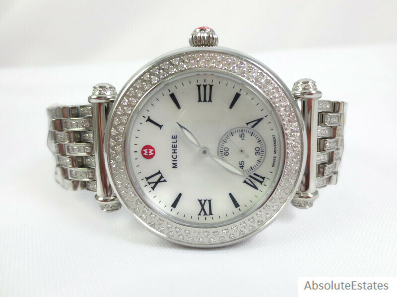 Pre-owned Michele Silver Diamond Caber Watch & Diamond Band Mw16a01a2025 Box