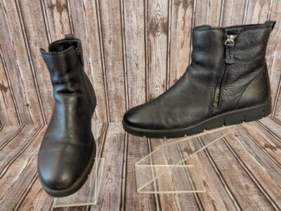 Ecco Bella Black Leather Round Toe Double Zip Ankle Boots Women's Size 40/ 9-9.5