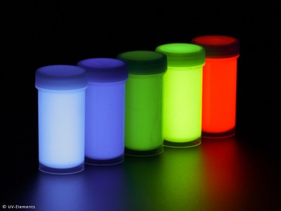 Tagesleuchtfarbe Kunstharz Set 4 5x100ml (69,90 /L) weiß, blau, grün, gelb, rot
