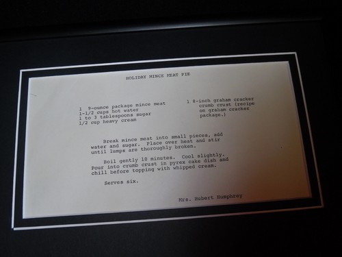 Humbert Humphrey 12x18 Facsimile Signed Framed Vintage Mince Meat Pie Recipe