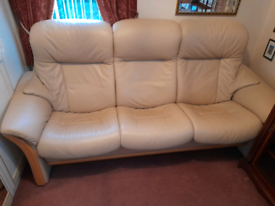 Cream leather sofa, 3 seater