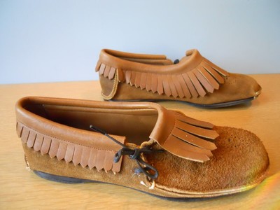 Nos 1970s 80s Vintage Moccasins Shoes Hippy Fringe Suede