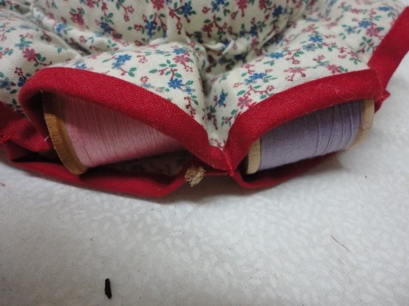 Vintage Round Fabric Thread Holder - Holds 11 Spools of Thread