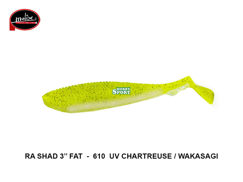 MOLIX RA SHAD FAT 3'' COLOR 610 UV CHARTREUSE-WAKASAGI SPINNING SPIGOLA B.BASS