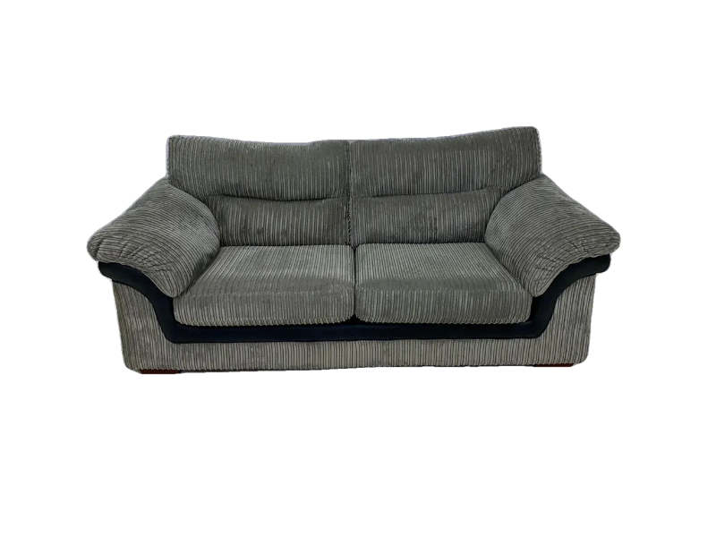 2x DFS 3 SEATER SOFA / CHARCOAL GREY CORD / FAUX LEATHER 1 YEAR OLD