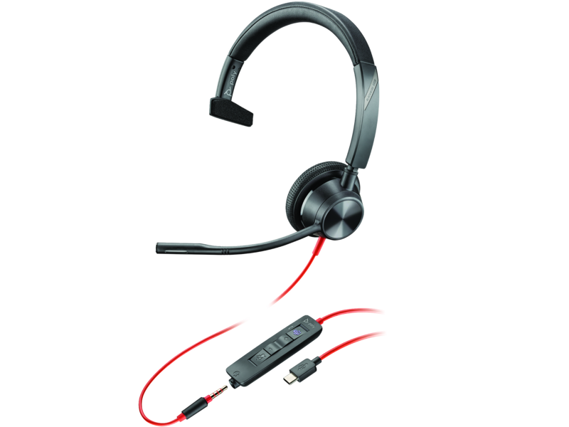 HP POLY BLACKWIRE 3315 MS , MONO CORDED USB-C HEADSET, 3.5MM INCL USB-A ADAPTOR