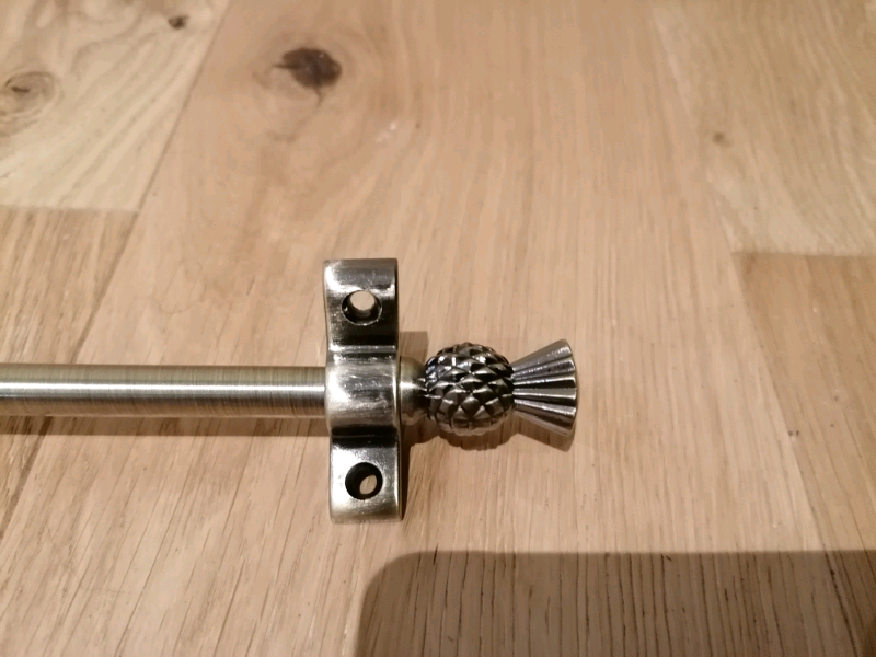 Antique brass style stair rods, brackets & thistle motif caps in