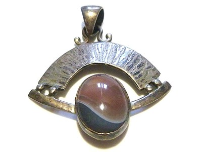 AURUM STERLING SILVER NATURAL STONE MODERN MODERNIST ESTATE PENDANT 1.75''