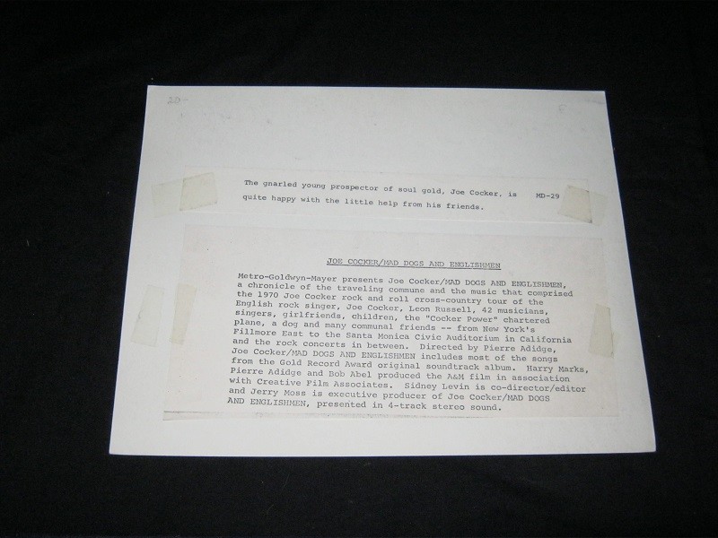 Original MGM Critic's Style Photo JOE COCKER MAD DOGS & ENGLISHMEN