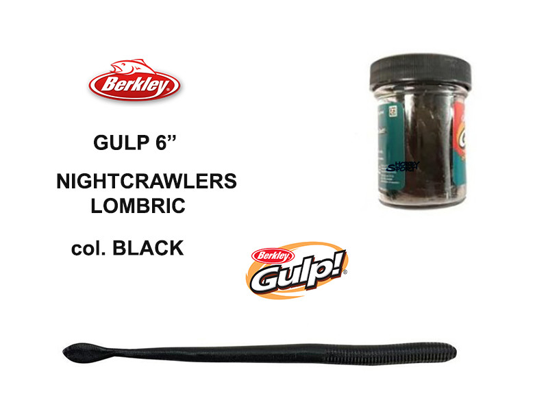 BERKLEY GULP NIGHTCRAWLERS LOMBRIC 6" COL BLACK PESCA TROTA LAGO FIUME 1404419