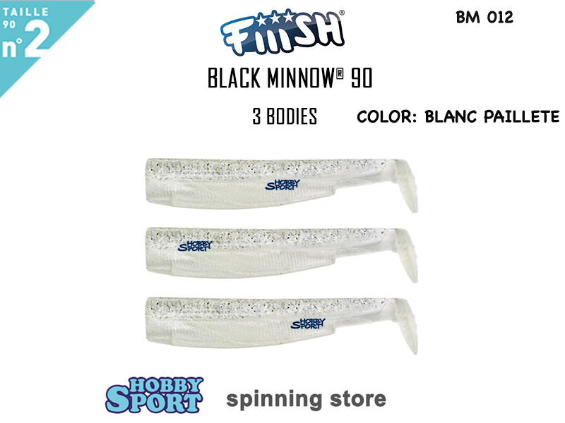 BLACK MINNOW FIIISH SIZE 2BM 012 COL. BLANC PAILLETE 90 MM 3 CORPS RICAMBIO
