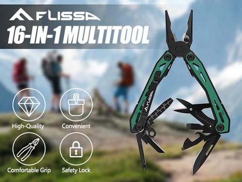 FLISSA 16-in-1 Multi Tool Pliers Stainless Steel Multitool Pocket Knife w/Pouch