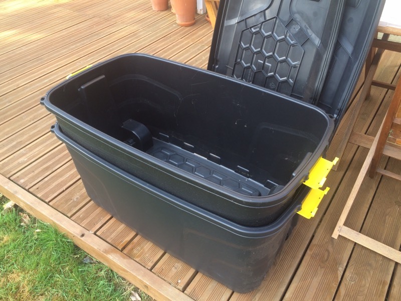 Heavy duty 145L plastic storage boxes on wheels in Hayling Island