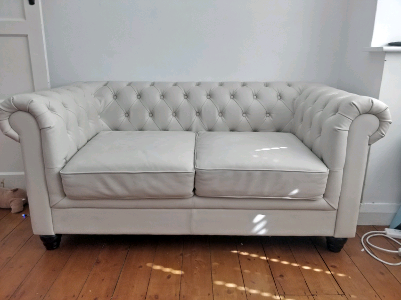 Hampton 2 seater leather Chesterfield sofa Ivory colour ...