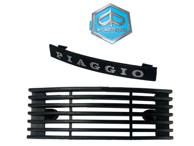 Vespa PX150 P200 LML Black Grill + Piaggio Logo Badge Emblem & Fender Crest  