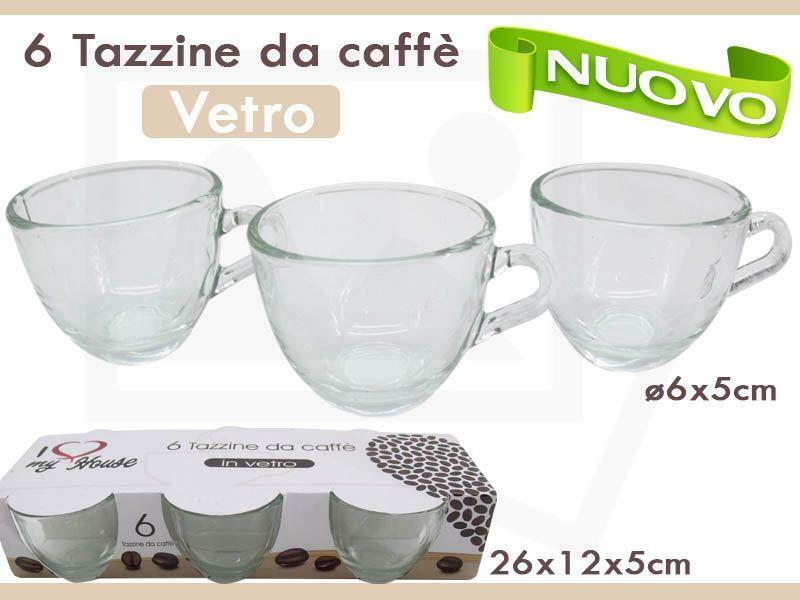 Set 6 Pezzi Tazzine Tazze Caffè Vetro Trasparente Espresso Bar 6x5cm dfh