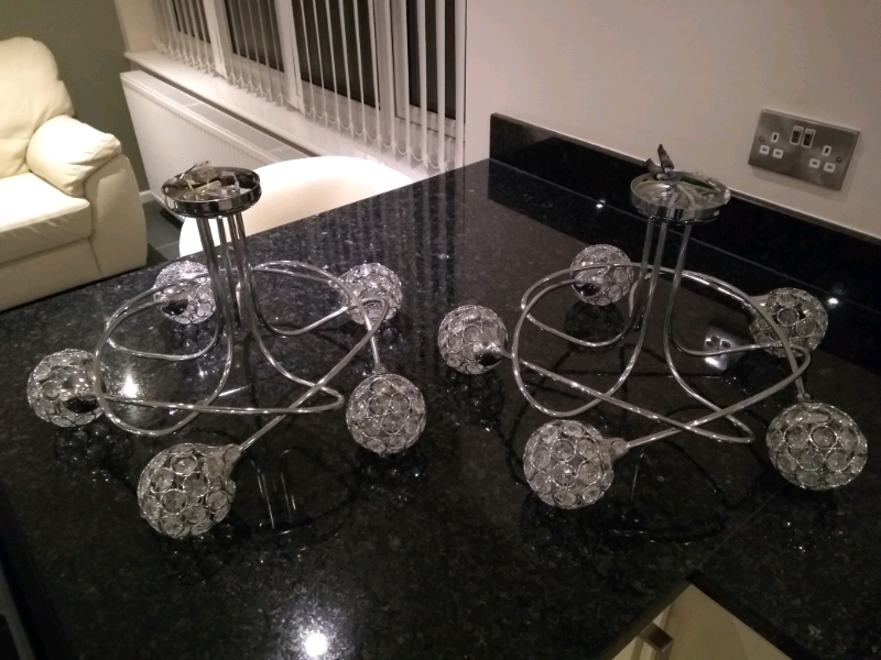 Pair Of Dunelm Sphere 5 Light Chrome Ceiling Lights In Hazel