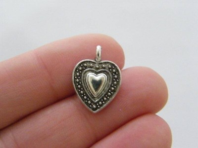 BULK 50 Heart charms antique silver tone H236