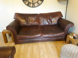 Thomas Lloyd Brown Leather 3 and 2 Seater Sofa