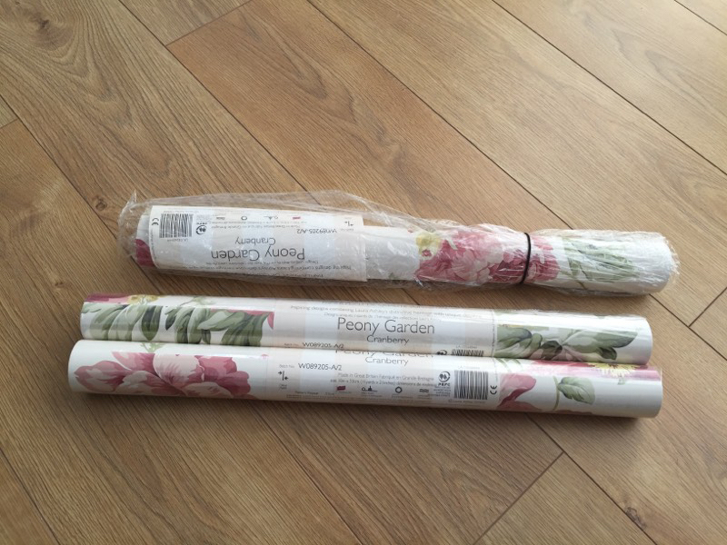 3 rolls Laura Ashley peony garden cranberry wallpaper in Hazel Grove