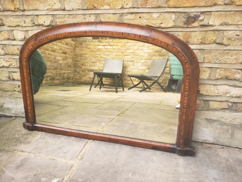 Large vintage oak mirror with wood patterned frame 102cm w x 63cm h