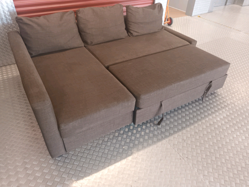 BROWN IKEA FRIHETEN CORNER SOFA BED WITH STORAGE LOCAL DELIVERY in