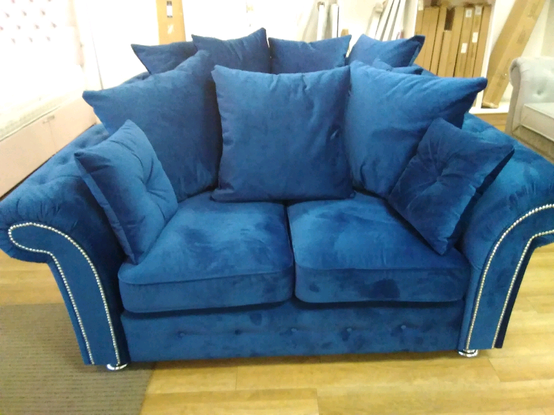 Brand new blue plush velvet 3&2 seater sofas. | in Hamilton, South