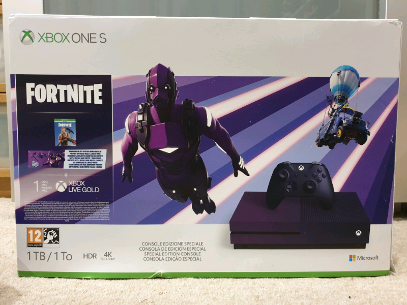 Rare Brand new xbox one S 1TB limited edition purple fortnite console
