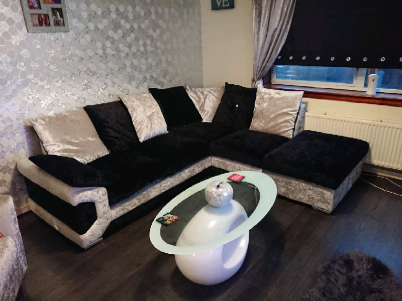 Silver Crushed Velvet Sofa Set Baci Living Room