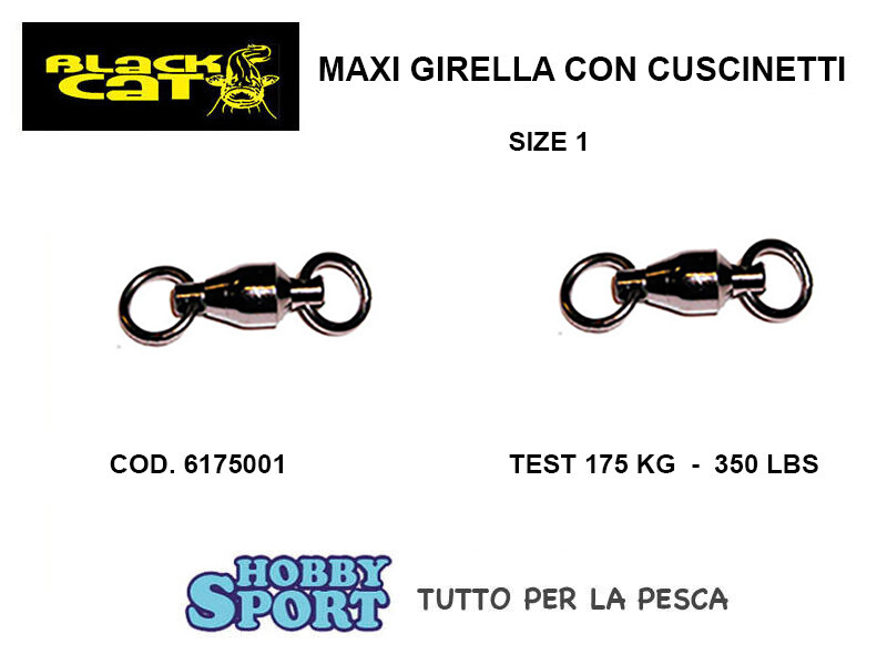BLACK CAT GIRELLA CON CUSCINETTO SIZE 1  TEST 175 KG - 350LB BIG GAME 2 PZ