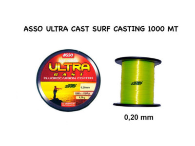 FILO ASSO ULTRA CAST 1000 MT GIALLO 0.20 MM FLUOROCARBON COATED SURFCASTING