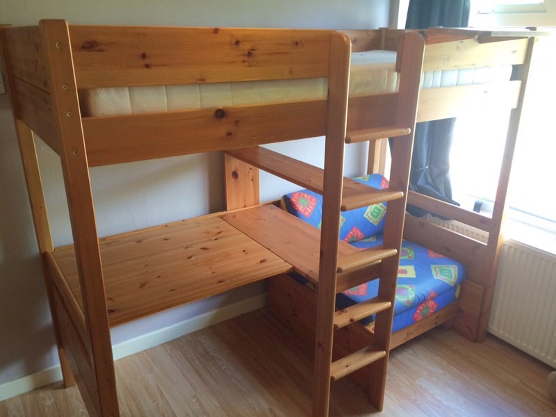STOMPA amazing solid pine wood high bed/desk/guest bed/futon. in
