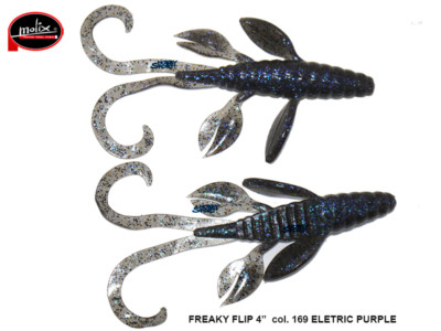 FREAKY FLIP 4" MOLIX COLORE 169 ELETRIC PURPLE SILICONE SPINNING BLACK BASS LAGO