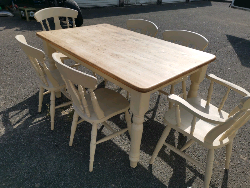 Solid Pine farmhouse dining table & 6 chairs in Gosport, Hampshire Gumtree