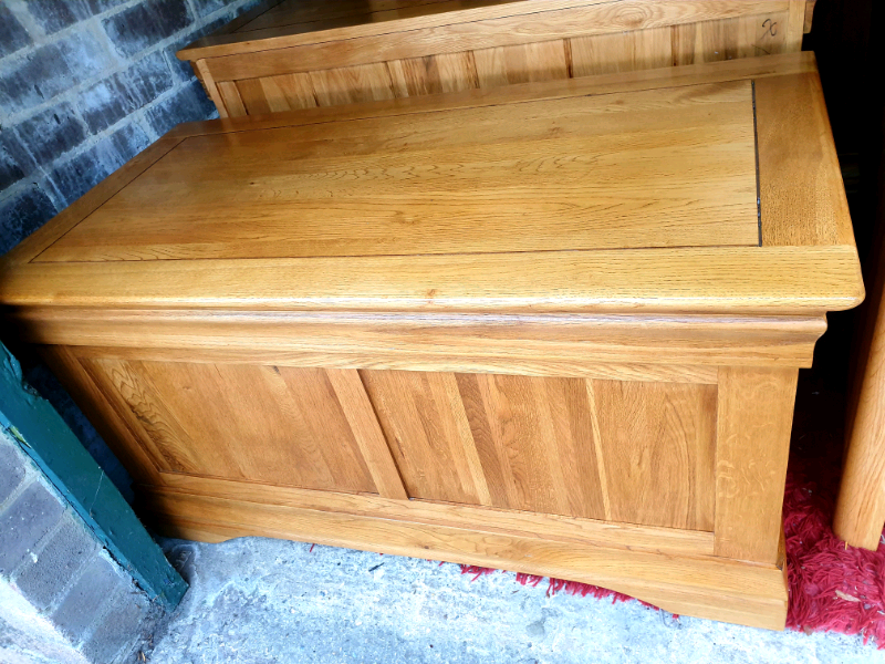 Oak Furniture Land Rustic French Farmhouse Solid Oak Blanket Box Trunk
