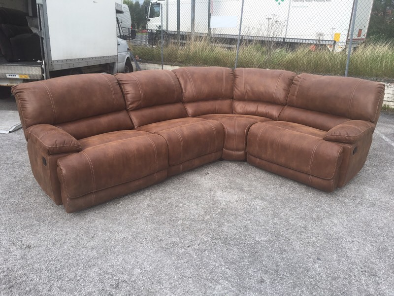 Harvey's sandbridge 5-6 seater large corner sofa recliner left right brown tan suede fabric | in 