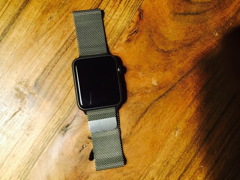 space grey apple watch with black milanese loop